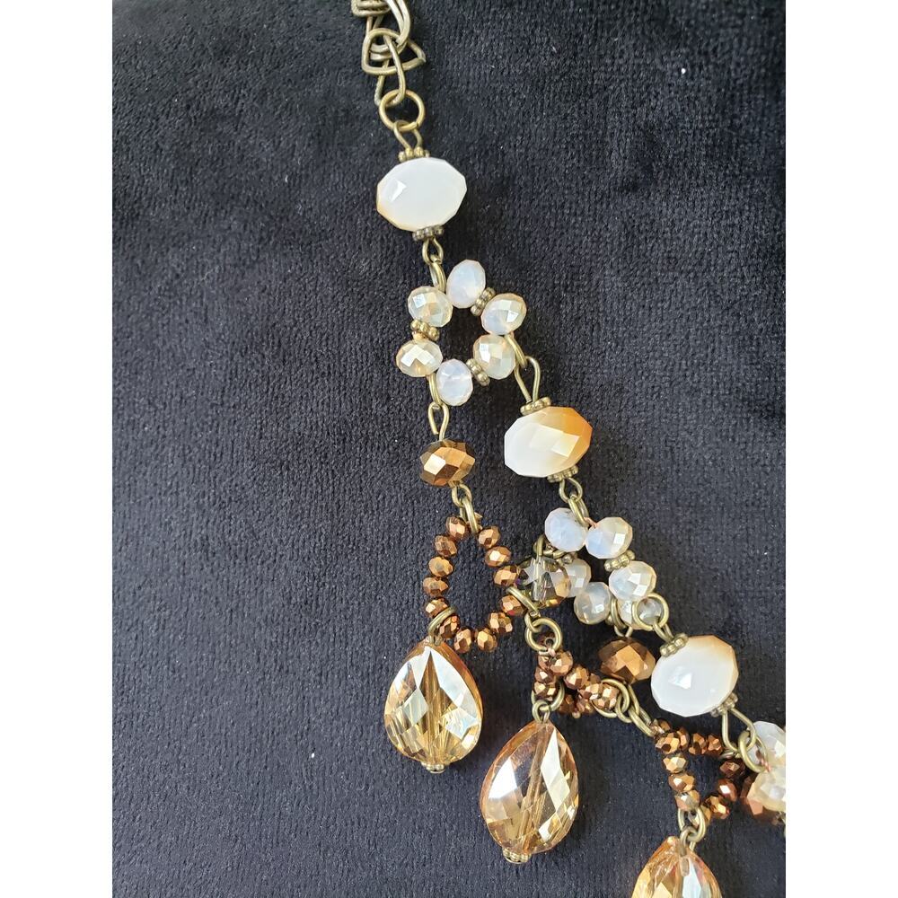 Women Gold Tone Multi Shape Faceted Beads Dangley Charms Bib Necklace w/ Lobster - Picture 5 of 6